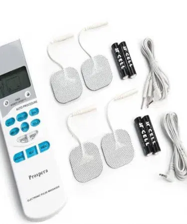 TENS machine with 6 massage functions and adjustable intensity pads for shoulder and neck pain relief