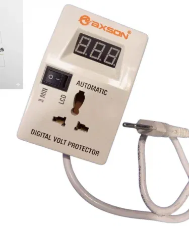 Axson Automatic Digital Voltage Protector showing digital display and compact design, imagecaption=Axson Automatic Digital Voltage Protector – reliable surge protection for home and office.