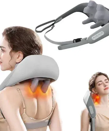 Neck and Shoulder Massager with Heat portable 5D shiatsu massage pillow for deep tissue relief, imagecaption=Portable 5D Kneading Neck and Shoulder Massager with Heat – ideal for home, office, and travel use.