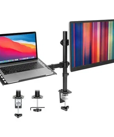 M Laptop Desk Mount with Monitor Arm Dual Laptop and Monitor Stand with Clamp and Grommet Base and Ventilated Tray