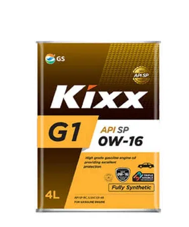 Kixx G1 SP 0W-16 4L engine oil bottle on white background , imagecaption=Kixx G1 SP 0W-16 – 4 L premium engine oil for high‑performance vehicles ,