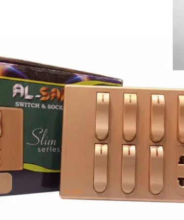 Al‑Saif Slim Series Multi‑Switch & Socket Panel in Metallic Gold and Champagne Bronze brushed finish