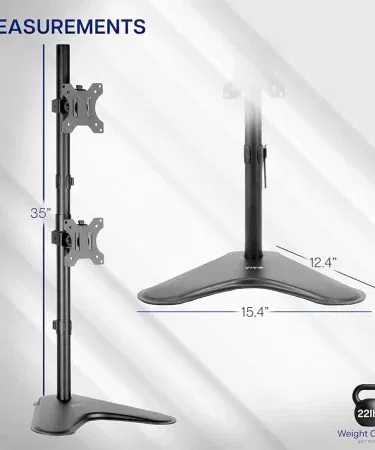 Dual Vertical 15‑34″ Monitor Desk Stand holding two ultrawide screens in a stacked vertical position, black free‑standing LCD mount, perfect for home office and gaming setups, imagecaption=Dual Vertical 15‑34″ Monitor Desk Stand – Space‑saving, ergonomic monitor solution for Pakistani workspaces,