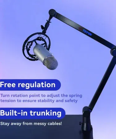 TEYUN NBA-6 black suspension arm stand for microphone with desktop clamp and cable management, imagecaption=TEYUN NBA-6 Suspension Arm Stand – Ideal for Rode, Shure, Behringer microphones – Black – Buy now from Khareedo | Kharedo.