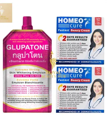 Homeocure Beauty Cream and Glupatone Serum pack of 3 – whitening, brightening, dark spot removal, glowing skin cream in Pakistan