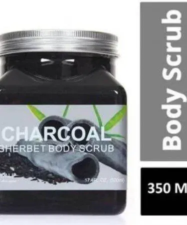 Charcoal Body Scrub 350ml bottle with natural activated charcoal formula , imagecaption=Charcoal Body Scrub 350ml – Deep Cleansing & Detoxifying Body Polish ,