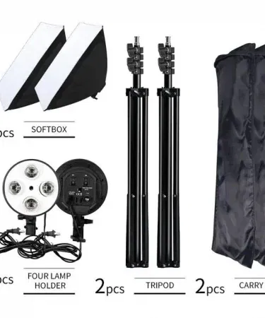 Kit With E27 Base Holder Soft Box Camera Accessories for Photo Studio Video – Soft Lighting Kit for Photographers and Videographers in Pakistan, imagecaption=Complete soft‑box lighting kit with E27 holder, diffuser, and camera accessories – perfect for studio and video production.