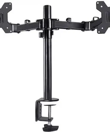 LB‑T022 Double Screen Stand – Fully Adjustable Dual Monitor Desk Clip Arms in Black, supporting up to 32 kg, 100 × 100 mm VESA, rotation and tilt features.