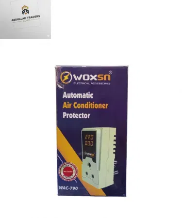 Woxsn WAC-790 Automatic Air Conditioner Voltage Protector showing dual digital display and compact plug‑in design, imagecaption=Woxsn WAC-790 – Plug‑in voltage protector with real‑time digital monitoring for AC units.