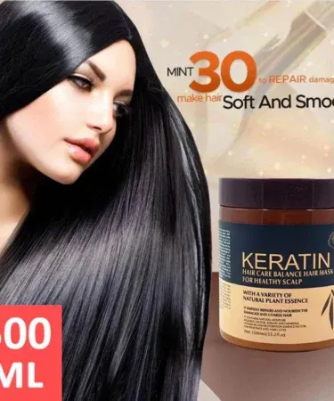 Keratin Hair Mask 500ml bottle with natural plant essence packaging, imagecaption=Keratin Hair Mask – Deep Repair, Long‑Lasting Moisture & Frizz‑Free Shine.