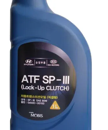 Hyundai Automatic Transmission Oil ATF SP-III 1 L bottle on a white background, imagecaption=Hyundai ATF SP-III 1 L – premium semisynthetic transmission fluid for Hyundai & Kia vehicles.