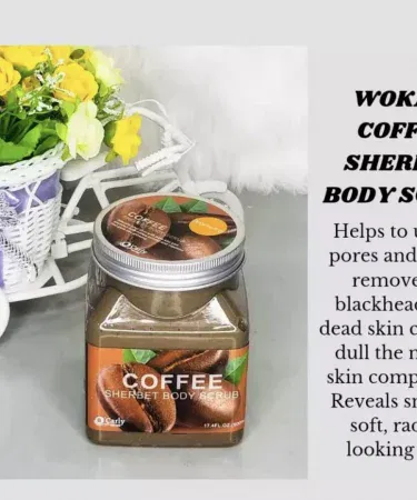 Wokali Coffee Sherbet Body Scrub 350ml – natural exfoliating coffee scrub for smooth glowing skin, imagecaption=Wokali Coffee Body Scrub 350ml displayed with its three‑pack images