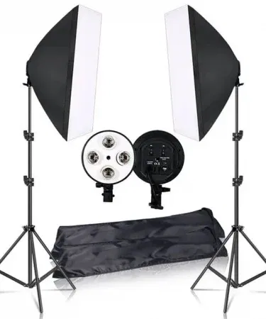 Kit With E27 Base Holder Soft Box Camera Accessories for Photo Studio Video – Soft Lighting Kit for Photographers and Videographers in Pakistan, imagecaption=Complete soft‑box lighting kit with E27 holder, diffuser, and camera accessories – perfect for studio and video production.