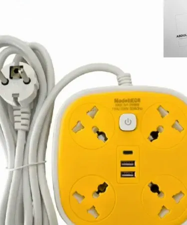 High Quality Power Strip Extension Board with 4 sockets, 3 USB ports, 2000W load capacity, 9.5 ft heavy‑duty copper wire, LED indicator – Khareedo