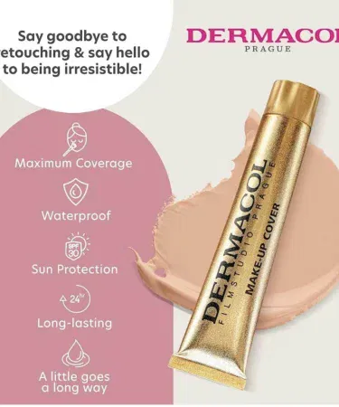Dermacoll Original Waterproof Matte Liquid Foundation Tube Base, imagecaption=Dermacoll Waterproof Matte Foundation – Full Coverage, Long‑Lasting Finish,