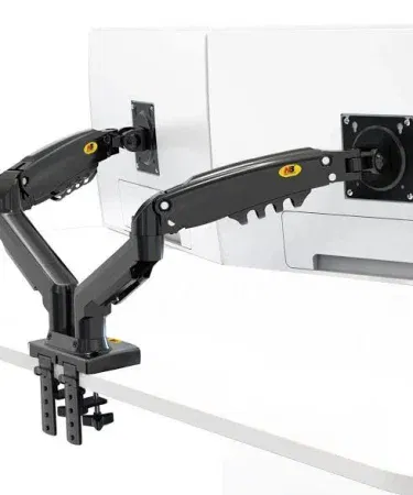 NB North Bayou Dual Monitor Desk Mount Stand Full Motion Swivel Computer Monitor Arm for Two Screens 17‑27 inch S400 installed on a modern office desk