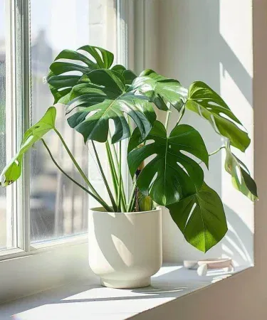 Live imported Monstera plant in a 6x7 in decorative pot – vibrant green foliage for indoor décor, imagecaption=Live Monstera plant with pot – perfect indoor/office greenery delivered by Khareedo | Kharedo.