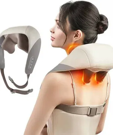 Neck and Shoulder Massager with Heat portable shiatsu massage pillow for deep tissue relief , imagecaption=5D kneading neck and shoulder massager with heat – perfect for relieving muscle soreness and tension across the body ,