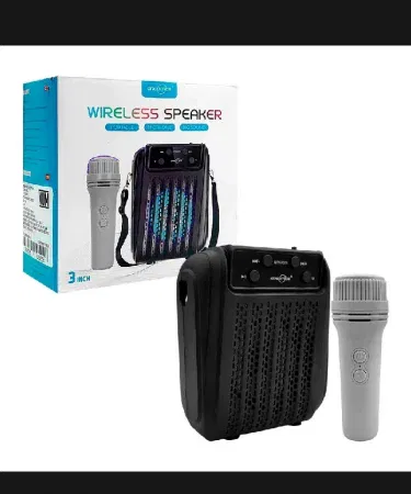 GREETMICE GTS-2005 portable wireless karaoke speaker with microphone, 3‑inch loud sound, USB/TF/Wireless/FM mode, perfect for parties and outdoor events.