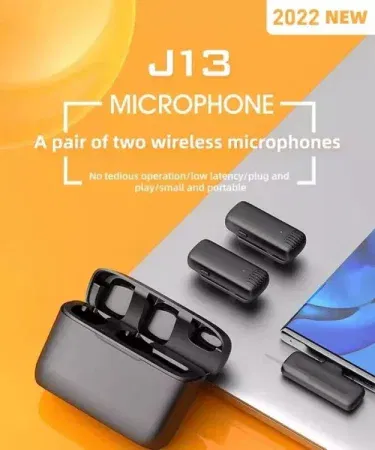 J13 Wireless Lavalier Microphone with Charging Case – Dual Lapel Clip‑On Mic for Android