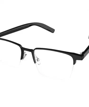 Smart Bluetooth Audio Glasses BG05‑T4 – sleek black frame with touch‑control pads and magnetic charging sleeve, perfect for music and calls