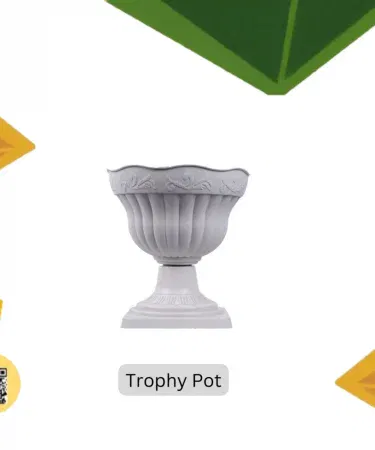 White 7 inch Envirt Trophy plastic pot for indoor and outdoor plants, imagecaption=Stylish white Trophy pot – ideal for showcasing plants in any Pakistani home or garden.