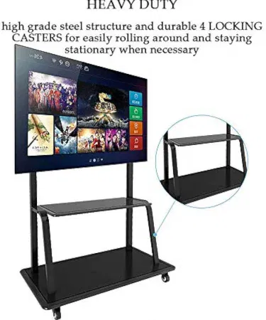 Portable TV Stand Bracket TL1800 – mobile TV stand with roller and player shelf, black cold‑steel design, supporting 40‑100 inch screens