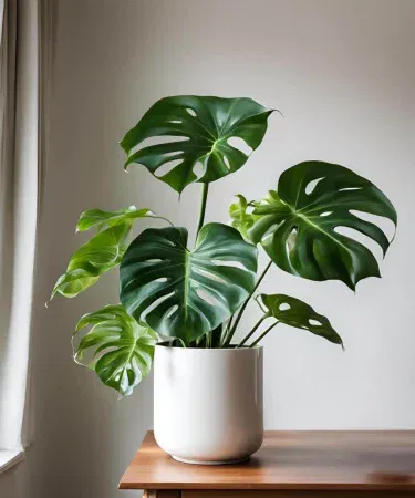 Live imported Monstera plant in a 6x7 in decorative pot – vibrant green foliage for indoor décor, imagecaption=Live Monstera plant with pot – perfect indoor/office greenery delivered by Khareedo | Kharedo.
