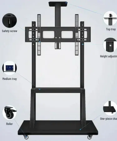 TL-1700 Mobile TV Bracket rolling stand with wheels for 32-70 inch TV in black, imagecaption=TL-1700 Mobile TV Bracket – Black rolling TV stand with wheels suitable for 32‑70″ LCD/LED/OLED screens.