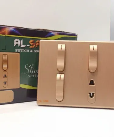 Al‑Saif Slim Series Multi‑Switch & Socket Panel in Metallic Gold and Champagne Bronze brushed finish