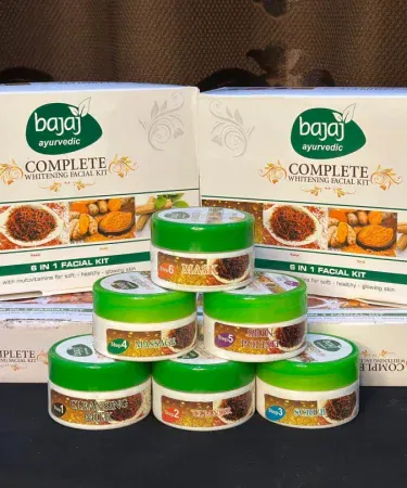 Bajaj Ayurvedic 24CT Gold Complete Whitening Facial Kit – 6‑step herbal facial kit with gold, saffron and turmeric, displayed with product packaging and ingredients