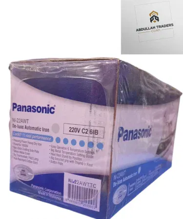 Panasonic NI‑22AWT De‑luxe Automatic Heavyweight Iron – sleek black design with digital display, heavy‑duty soleplate, and auto‑steam function