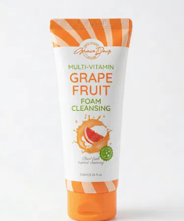 Grape Fruit Foam Cleansing – citrus foaming facial wash in sleek white bottle, perfect for oily and sensitive skin