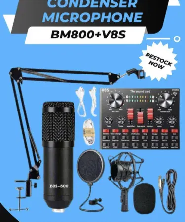 BM800 Condenser Microphone with V8s Sound Card Studio and Gaming Mic Set – high‑quality audio for recording, streaming and gaming