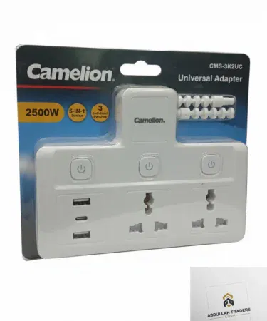 Camelion 5-in-1 Universal Power Adapter with multiple ports for USB‑C, USB‑A, Micro‑USB, Lightning and AC plug