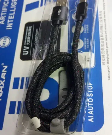 Premium glitter USB Type‑C cable with sparkle design, pink and black colors, 5A fast charging and data sync, tangle‑free and durable, imagecaption=Premium Glitter USB Type‑C Cable – 5A Fast Charging & Data Sync – Available at Khareedo & Kharedo.