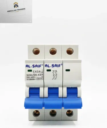 3 POL CIRCUIT BREAKER ALSAIF 32A Type C triple‑pole breaker front view , imagecaption=3 POL CIRCUIT BREAKER ALSAIF – 32 A Type C, 6 kA breaking capacity, ideal for heavy‑duty appliances.