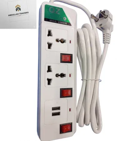 QZ 2500W Universal Power Strip with Dual USB Ports & Individual Switches – high power capacity, universal sockets, LED indicators, red rocker switches