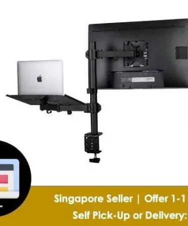 M Laptop Desk Mount with Monitor Arm Dual Laptop and Monitor Stand with Clamp and Grommet Base and Ventilated Tray