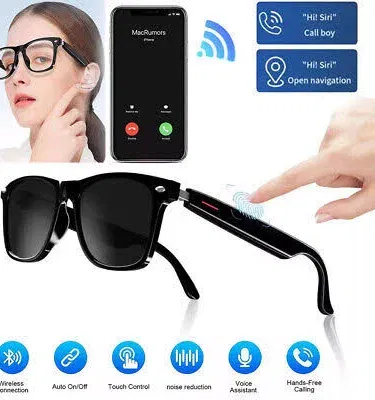 Bluetooth Smart Audio Glasses BGE13-C – wireless BT5.0 audio eyewear with polarized lenses, magnetic charging, black color