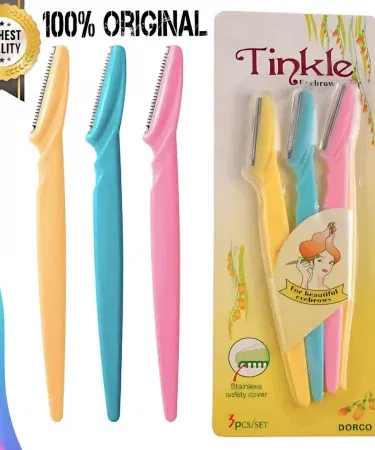 Tinkle Eyebrow Razor 3‑Pack – stainless steel precision blades for women’s eyebrow shaping & facial hair removal, imagecaption=Premium Tinkle Eyebrow Razor set (3 pieces) with sleek stainless steel blades, perfect for smooth skin and precise eyebrow trimming.