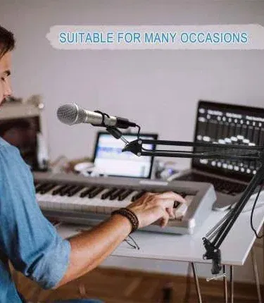 Professional Recording Microphone Stand Suspension Scissor Arm – Black, imagecaption=Black scissor‑arm microphone boom perfect for dynamic and condenser mics.