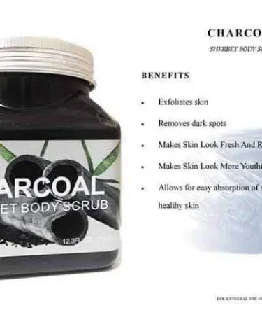 Charcoal Body Scrub 350ml bottle with natural activated charcoal formula , imagecaption=Charcoal Body Scrub 350ml – Deep Cleansing & Detoxifying Body Polish ,