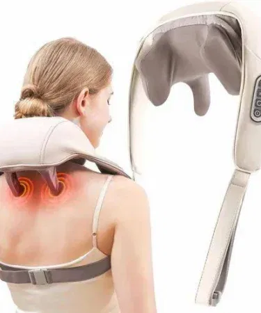 Neck and Shoulder Massager with Heat portable 5D shiatsu massage pillow for deep tissue relief, imagecaption=Portable 5D Kneading Neck and Shoulder Massager with Heat – ideal for home, office, and travel use.
