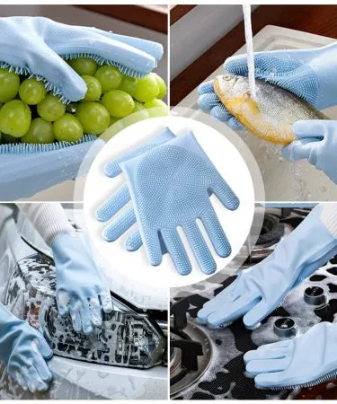 Silicone scrubber gloves in random colours – waterproof, heat‑resistant cleaning gloves with built‑in bristles for dishes and kitchen surfaces