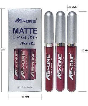 KS One Matte Lipgloss 3-Piece Set (B) – glossy shades in elegant packaging, perfect for Pakistani beauty lovers