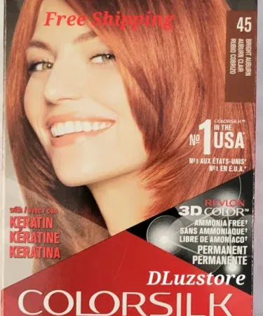 Revlon Color Silk 45 Bright Auburn hair color bottle on white background , imagecaption=Revlon Color Silk 45 Bright Auburn – vibrant, ammonia‑free permanent hair dye, available on Khareedo & Kharedo with Check on Delivery.