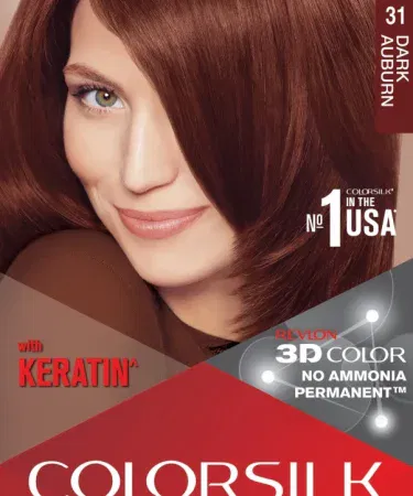 REVLON Hair Color Silk Dark Auburn 31 bottle with vibrant auburn shade on a white background, imagecaption=REVLON Silk Hair Color – Dark Auburn 31 – Premium salon shade available on Khareedo & Kharedo.