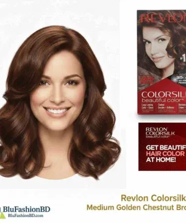 REVLON Silk Hair Color Medium Golden Chestnut Brown 46 tube with vibrant color swatch