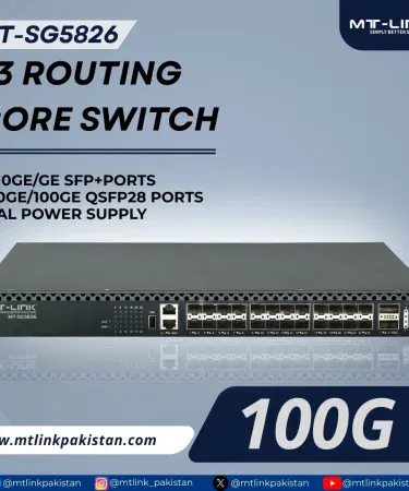 MT-Link MT‑SG5826‑2AC 24‑port 10G stackable L3 core aggregation switch with dual 100GE/40GE QSFP28 slots – front view